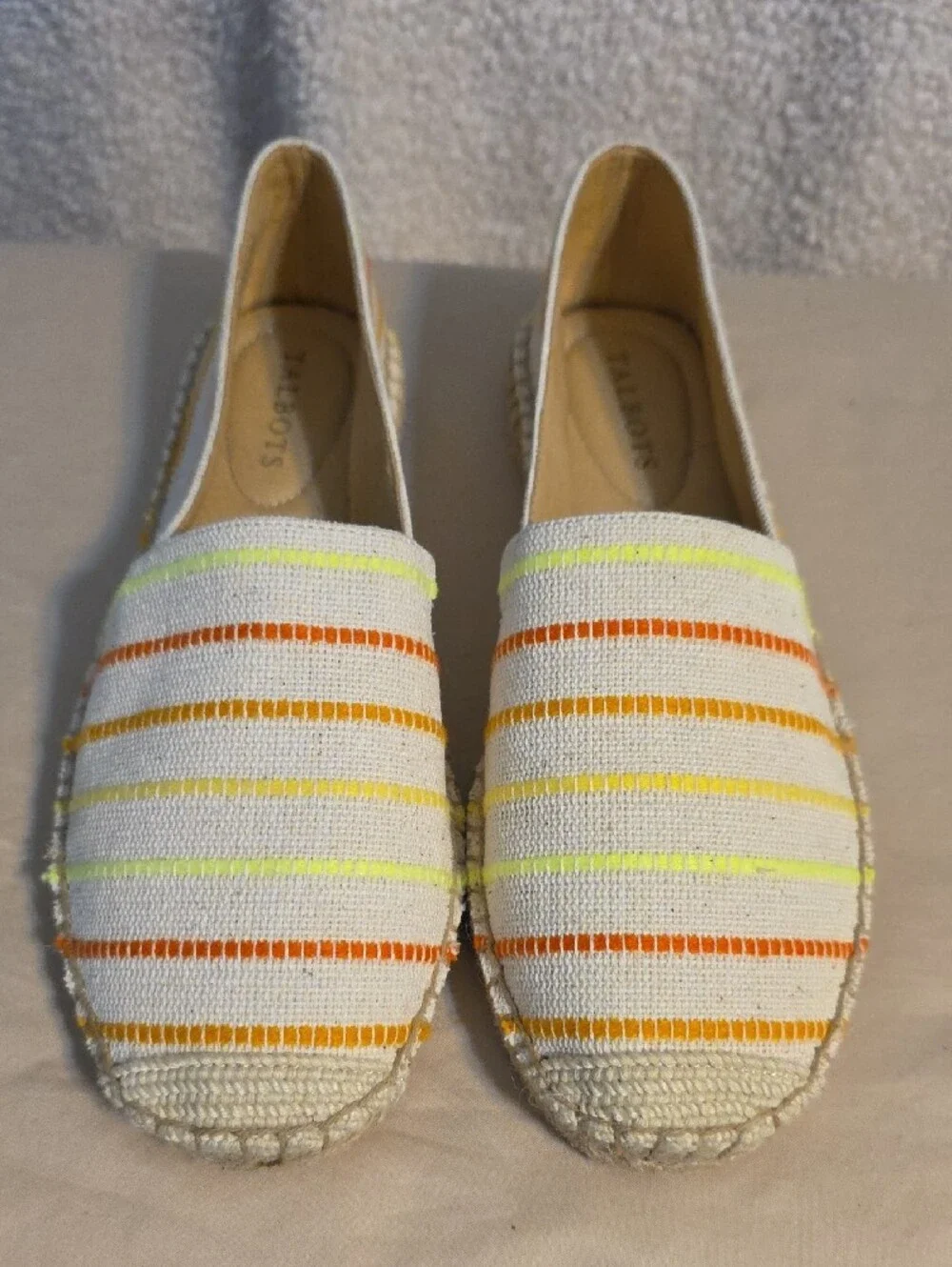 Talbots White Canvas Espadrilles with Orange & Yellow Stripes